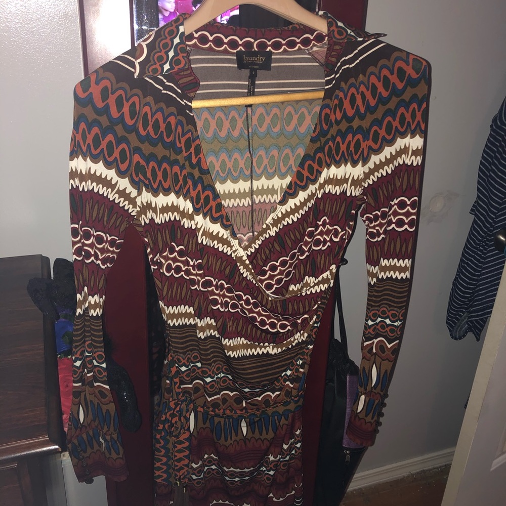 Chinese laundry faux wrap dress worn side zip